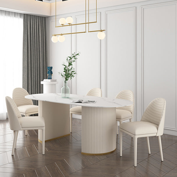 Oval Stone Top Dining Table Traditional Luxury Dining Table for Kitchen