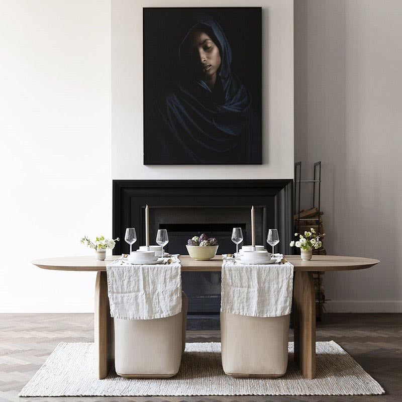 Oval Solid Wood Dining Table Modern Natural Furniture with Double Pedestal for Office