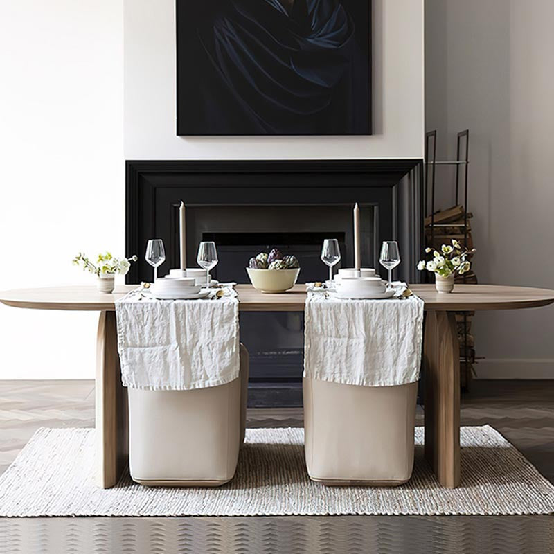 Oval Solid Wood Dining Table Modern Natural Furniture with Double Pedestal for Office