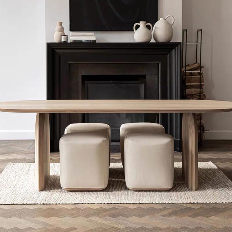 Oval Solid Wood Dining Table Modern Natural Furniture with Double Pedestal for Office