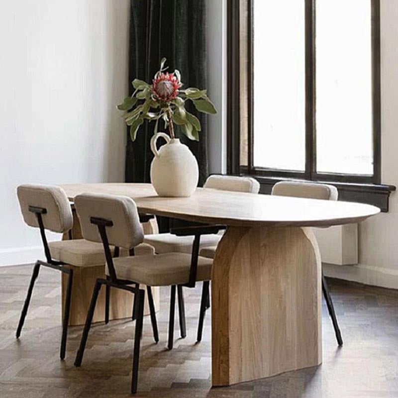 Oval Solid Wood Dining Table Modern Natural Furniture with Double Pedestal for Office