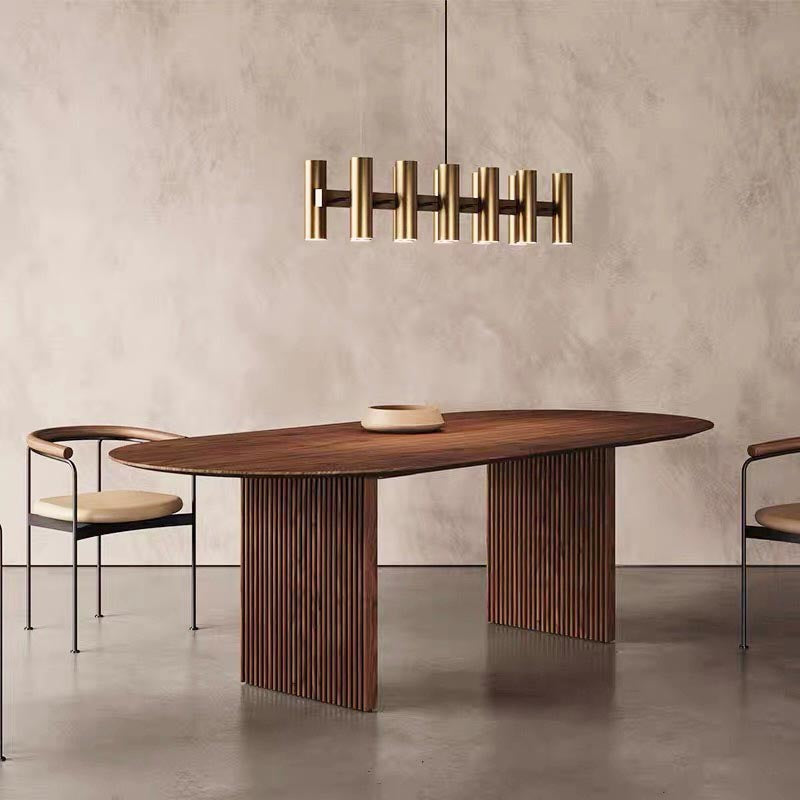 Oval Solid Wood Dining Table Modern Brown-natural Furniture with Double Pedestal Home