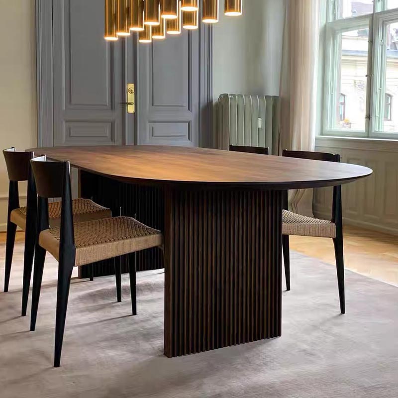 Oval Solid Wood Dining Table Modern Brown-natural Furniture with Double Pedestal Home
