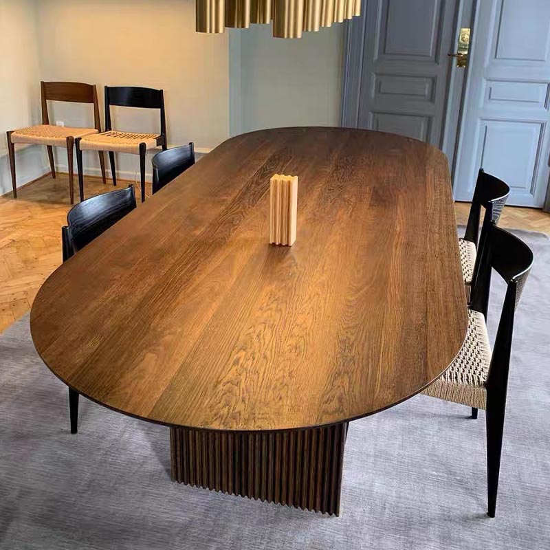 Oval Solid Wood Dining Table Modern Brown-natural Furniture with Double Pedestal Home