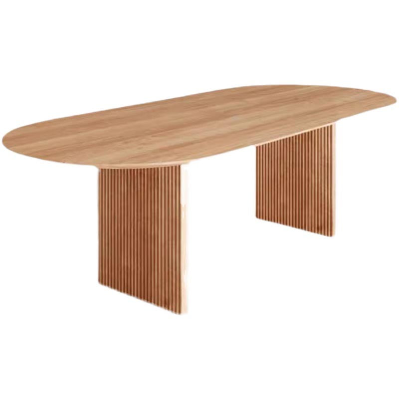Oval Solid Wood Dining Table Modern Brown-natural Furniture with Double Pedestal Home