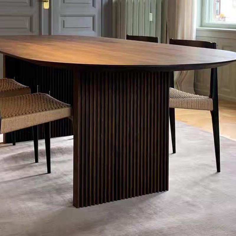 Oval Solid Wood Dining Table Modern Brown-natural Furniture with Double Pedestal Home