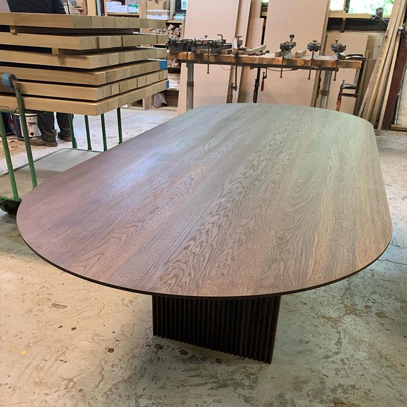 Oval Solid Wood Dining Table Modern Brown-natural Furniture with Double Pedestal Home