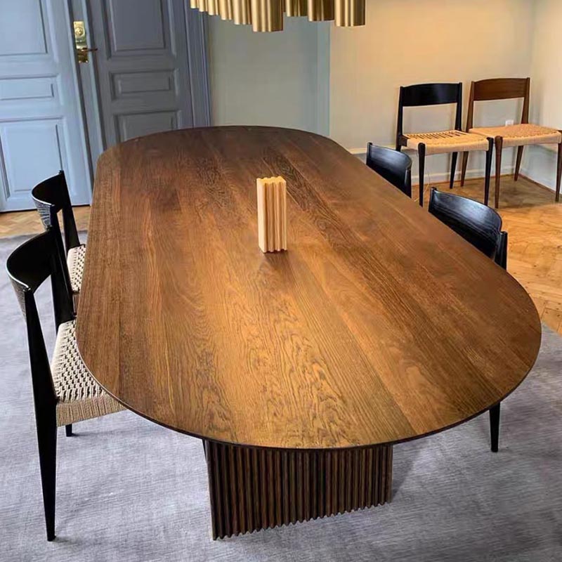 Oval Solid Wood Dining Table Modern Brown-natural Furniture with Double Pedestal Home