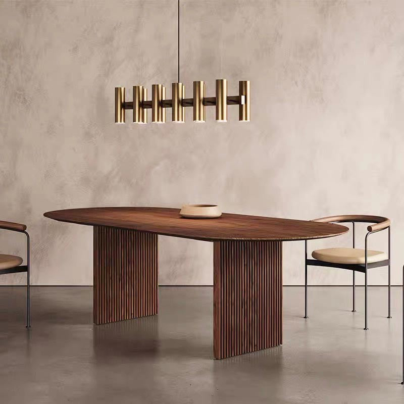 Oval Solid Wood Dining Table Modern Brown-natural Furniture with Double Pedestal Home