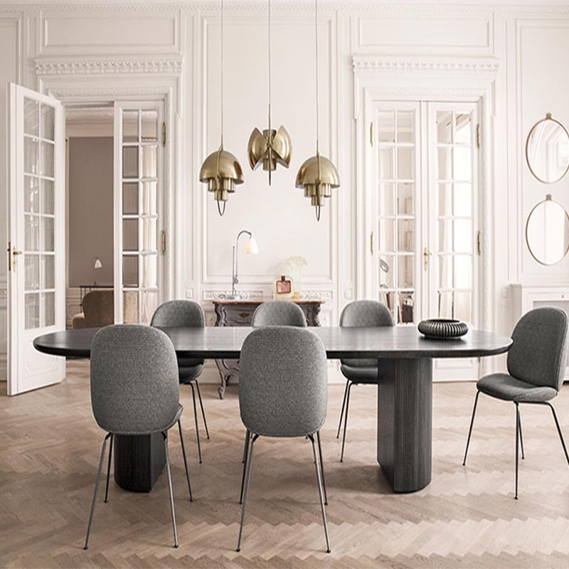 Oval Solid Wood Dining Table Modern Black Furniture with Double Pedestal for Apartment