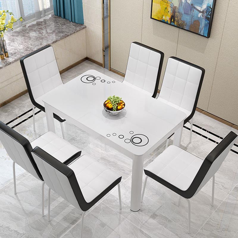 Rectangular Glass Dining Table Modern Black-white Furniture with 4 Legs in Matte Finish