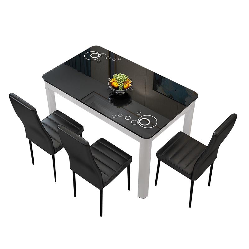 Rectangular Glass Dining Table Modern Black-white Furniture with 4 Legs in Matte Finish