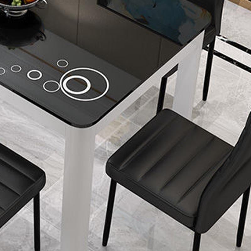 Rectangular Glass Dining Table Modern Black-white Furniture with 4 Legs in Matte Finish
