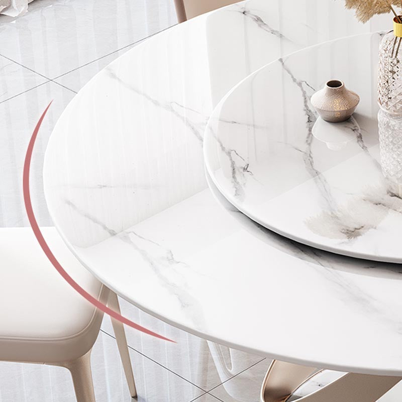 Round Sintered Stone Dining Table Modern Turntable Furniture with Pedestal Base for Home