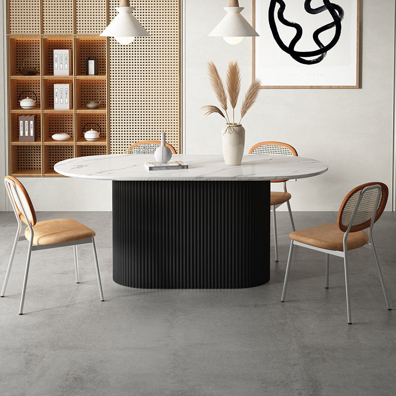 White Top Dining Table Contemporary Oval Dining Table with Pedestal Base