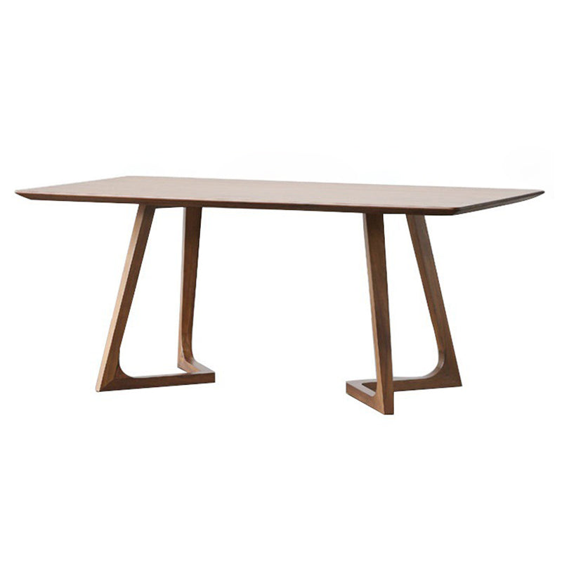 Rectangular Solid Wood Dining Table Modern Brown Furniture with Double Pedestal for Indoor