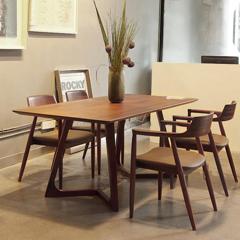 Rectangular Solid Wood Dining Table Modern Brown Furniture with Double Pedestal for Indoor