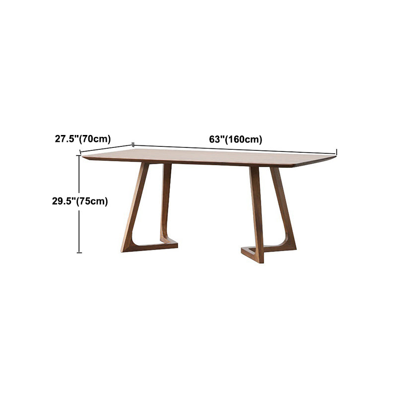 Rectangular Solid Wood Dining Table Modern Brown Furniture with Double Pedestal for Indoor