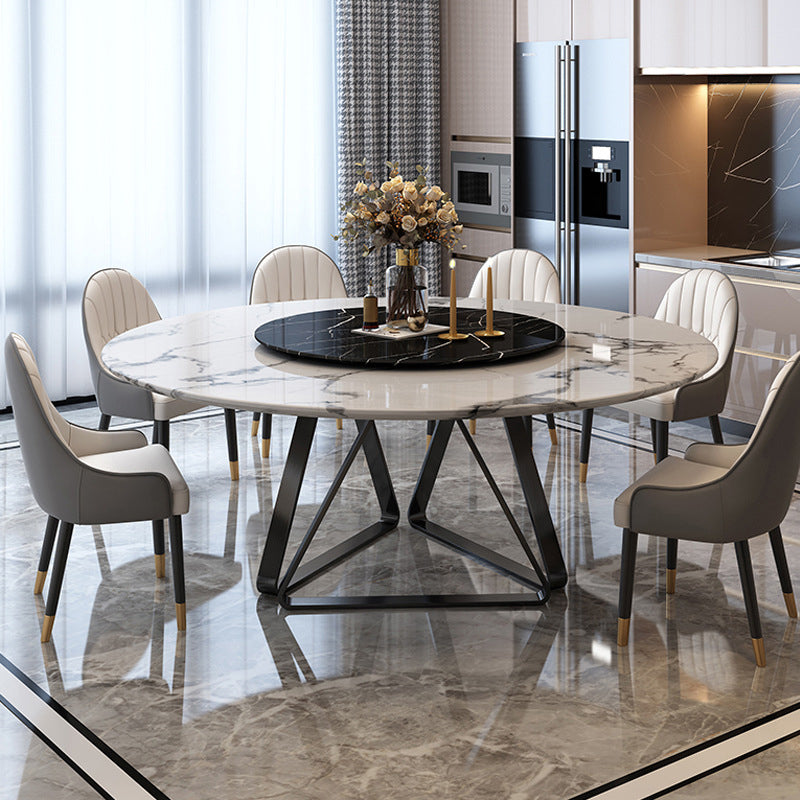 Round Sintered Stone Dining Table Modern Turntable Furniture with Metal Base for Office