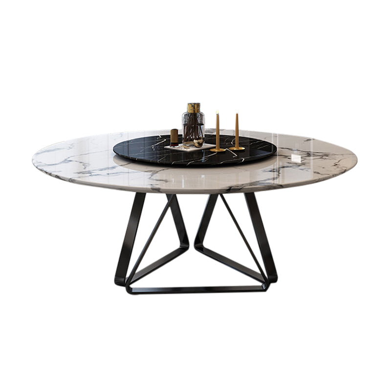 Round Sintered Stone Dining Table Modern Turntable Furniture with Metal Base for Office