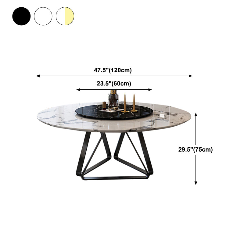 Round Sintered Stone Dining Table Modern Turntable Furniture with Metal Base for Office