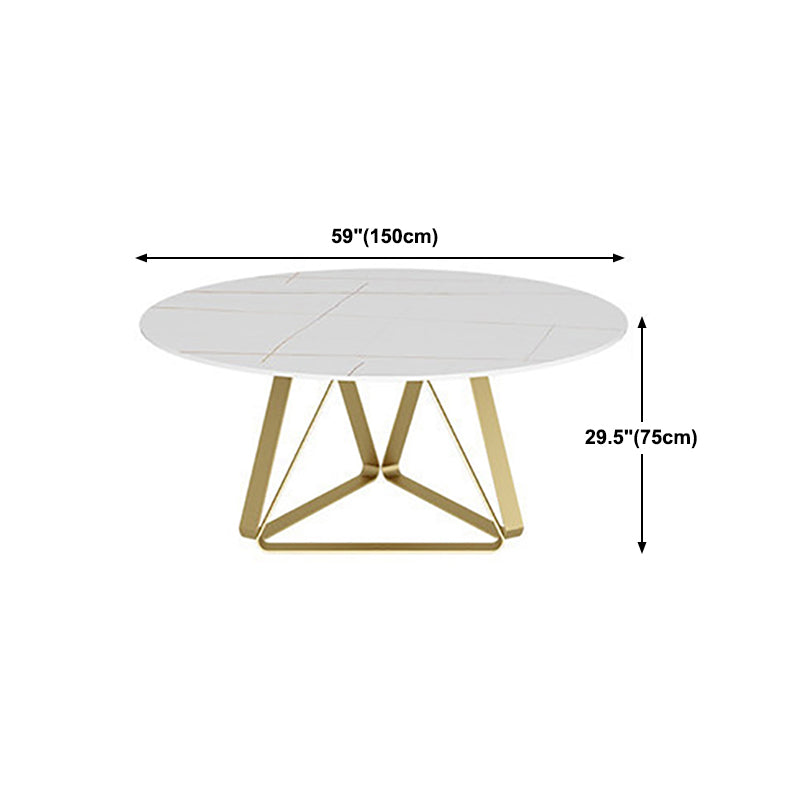 Round Sintered Stone Dining Table Modern Turntable Furniture with Metal Base for Office