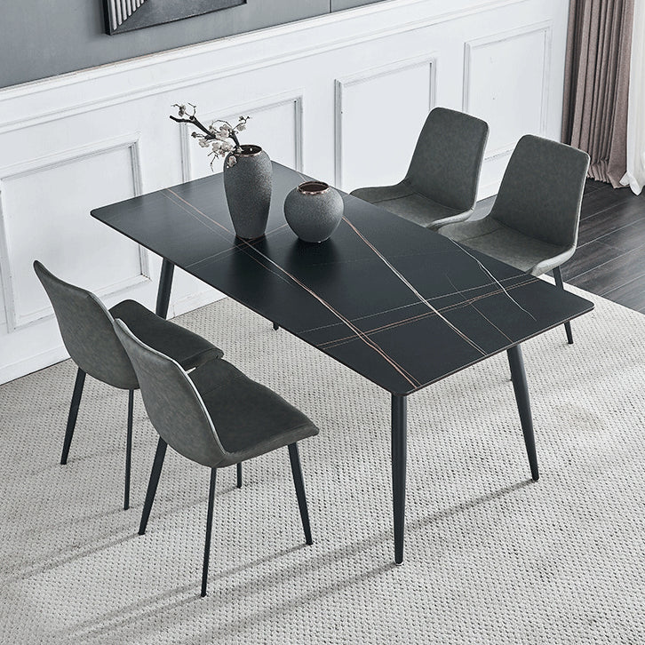 Rectangle Dining Table Industrial Stone Top Dining Table with 4 Legs