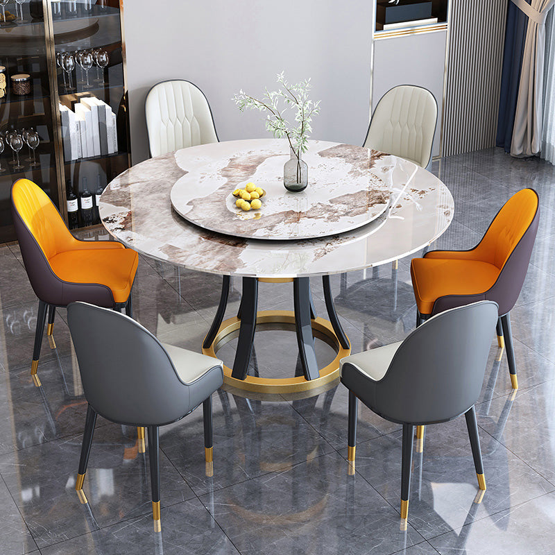 Round Sintered Stone Dining Table Modern Turntable Furniture with Solid Wood Pedestal Base
