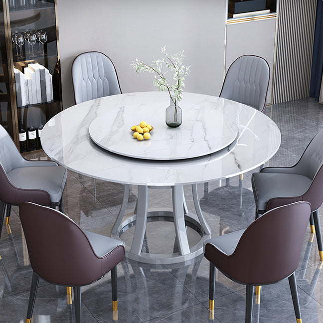 Round Sintered Stone Dining Table Modern Turntable Furniture with Solid Wood Pedestal Base
