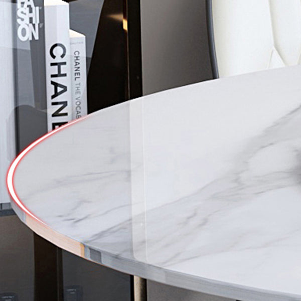 Round Sintered Stone Dining Table Modern Turntable Furniture with Solid Wood Pedestal Base