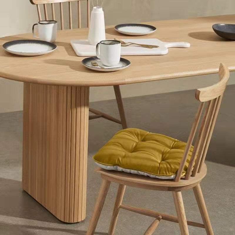 Oval Solid Wood Dining Table Modern Natural Furniture with Double Pedestal for Apartment