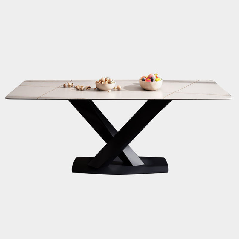 Rectangular Stone Dining Table Modern Furniture with Steel Base for Apartment