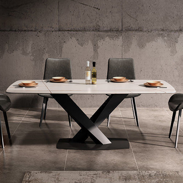 Rectangular Stone Dining Table Modern Furniture with Steel Base for Apartment