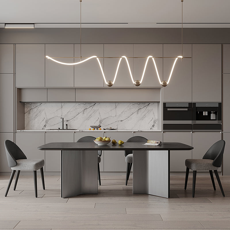 Rectangle Dining Table Stone Top Dining Table with Double Pedestal