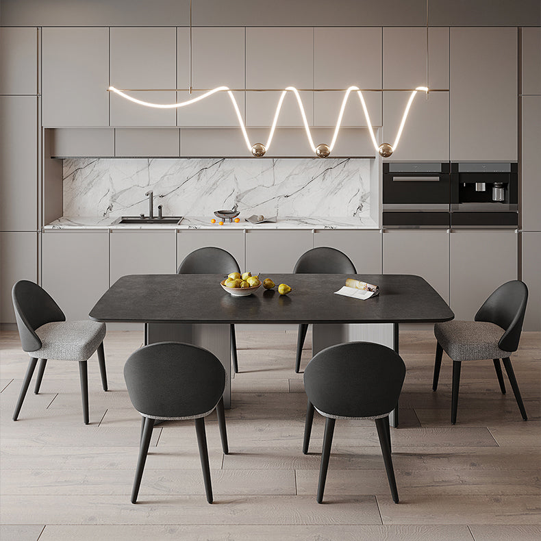 Rectangle Dining Table Stone Top Dining Table with Double Pedestal