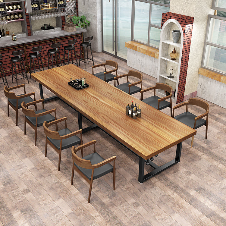 Pine Solid Wood Dining Table Rectangle Dining Table with Trestle Base