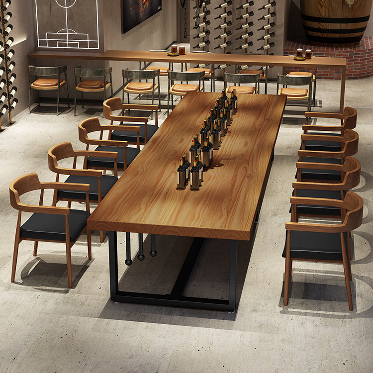 Pine Solid Wood Dining Table Rectangle Dining Table with Trestle Base