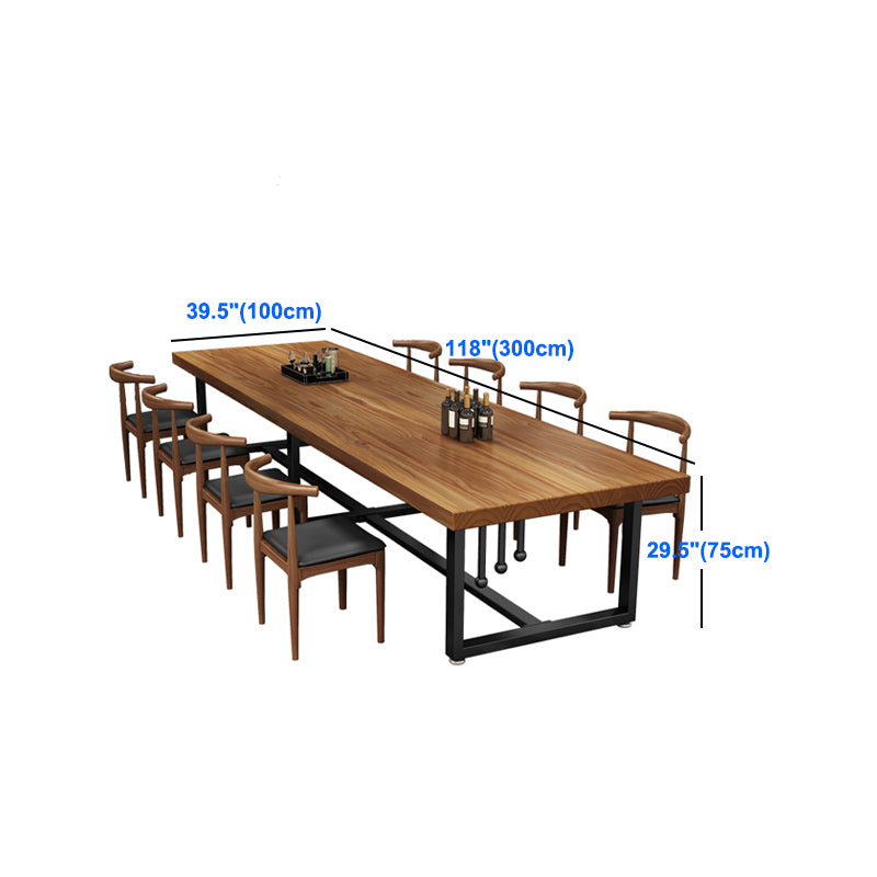 Pine Solid Wood Dining Table Rectangle Dining Table with Trestle Base