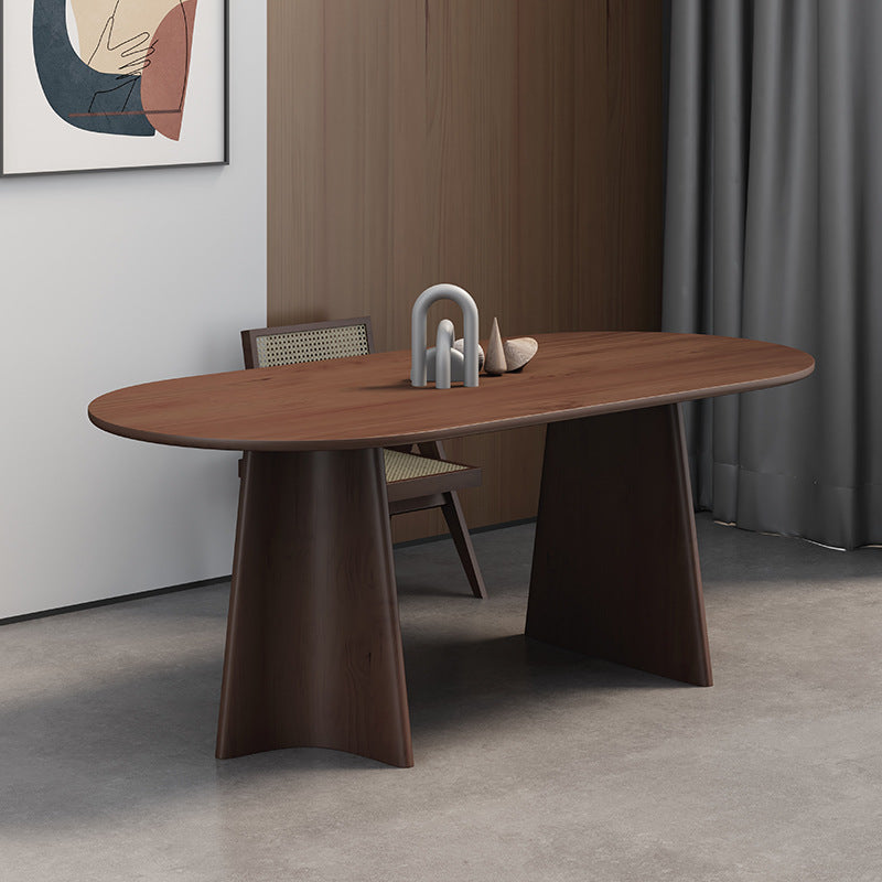 Oval Solid Wood Dining Table Modern Furniture with Double Pedestal in Matte Finish Indoors
