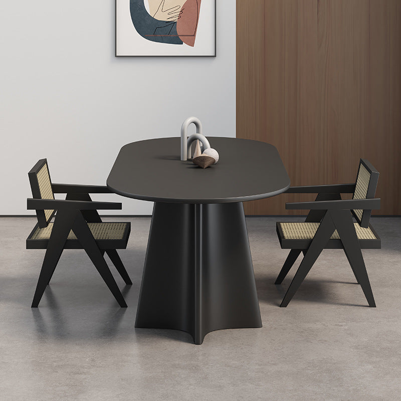 Oval Solid Wood Dining Table Modern Furniture with Double Pedestal in Matte Finish Indoors
