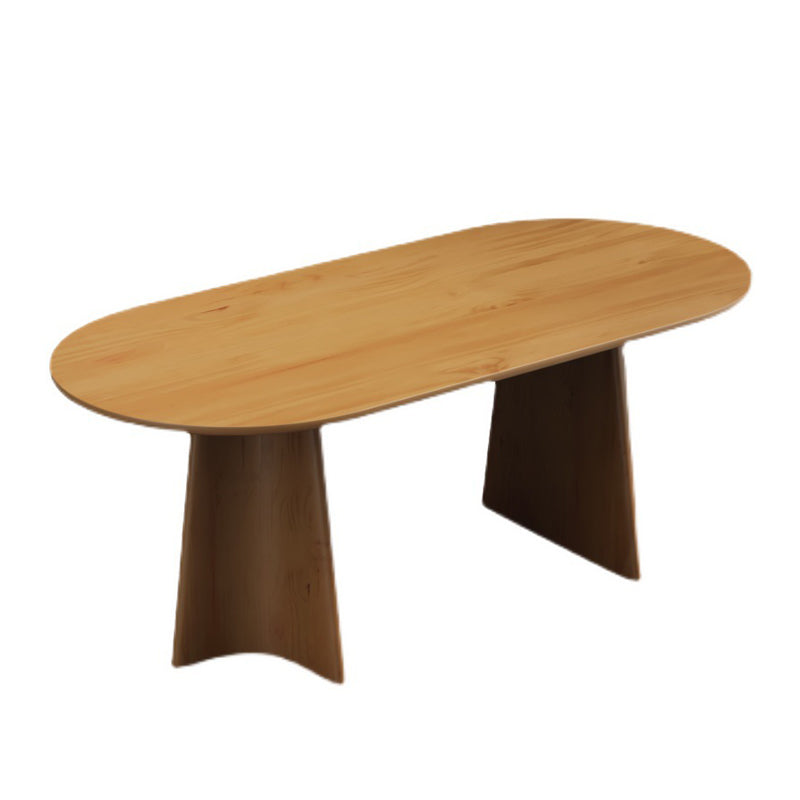 Oval Solid Wood Dining Table Modern Furniture with Double Pedestal in Matte Finish Indoors