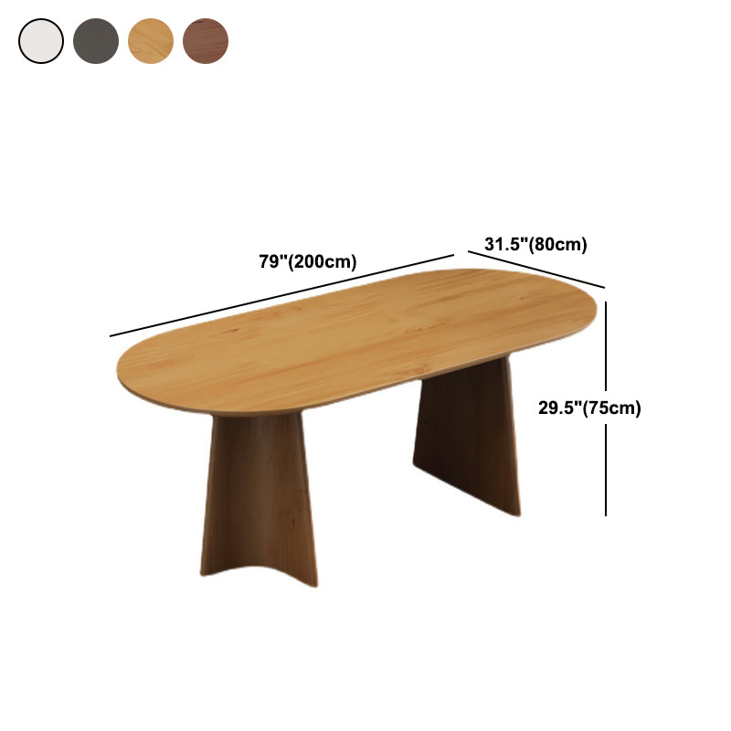 Oval Solid Wood Dining Table Modern Furniture with Double Pedestal in Matte Finish Indoors
