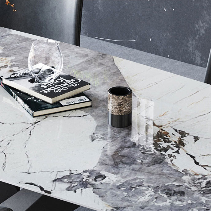 Stone Top Dining Table Rectangle Dining Table with Pedestal for Kitchen