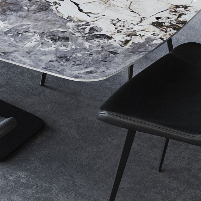 Stone Top Dining Table Rectangle Dining Table with Pedestal for Kitchen