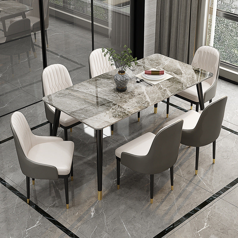 Rectangular Sintered Stone Dining Table Luxury White Furniture with Steel 4 Legs for Home