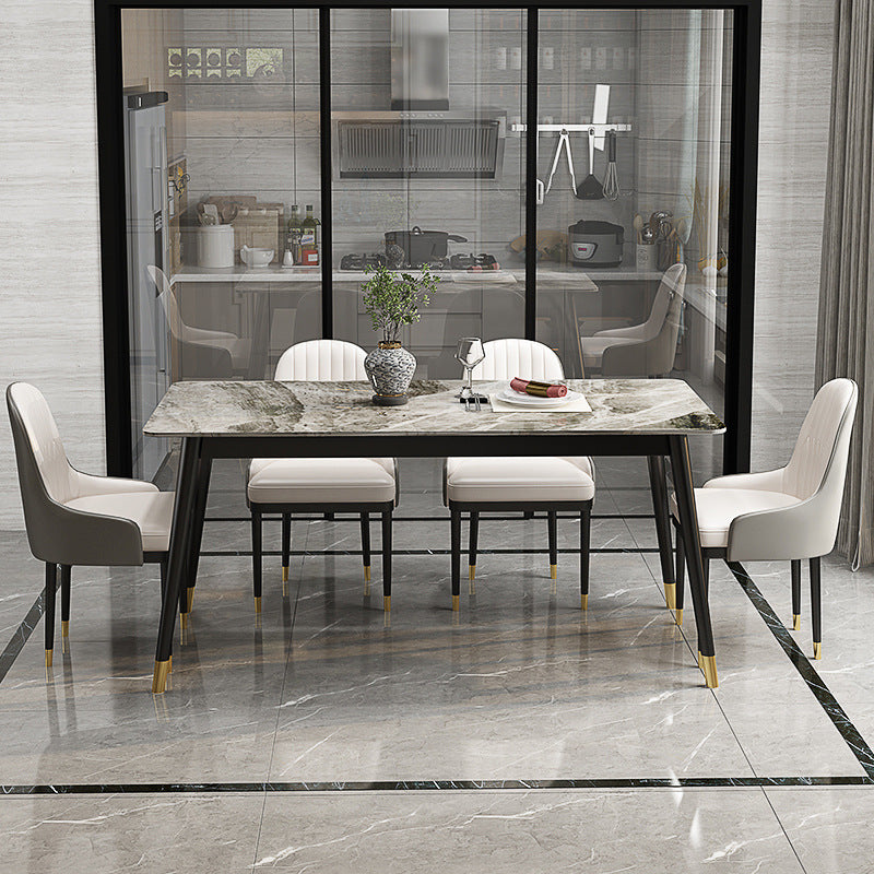 Rectangular Sintered Stone Dining Table Luxury White Furniture with Steel 4 Legs for Home