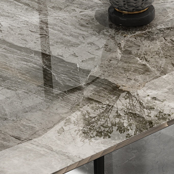 Rectangular Sintered Stone Dining Table Luxury White Furniture with Steel 4 Legs for Home