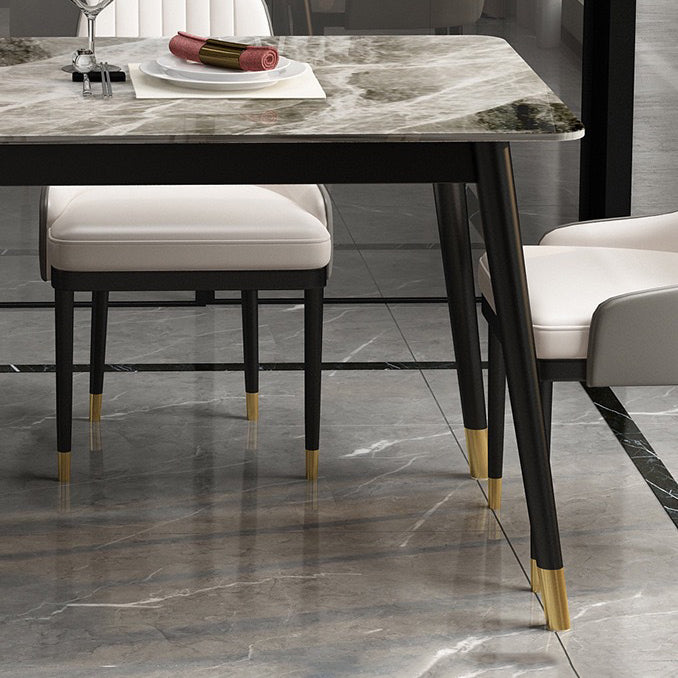 Rectangular Sintered Stone Dining Table Luxury White Furniture with Steel 4 Legs for Home