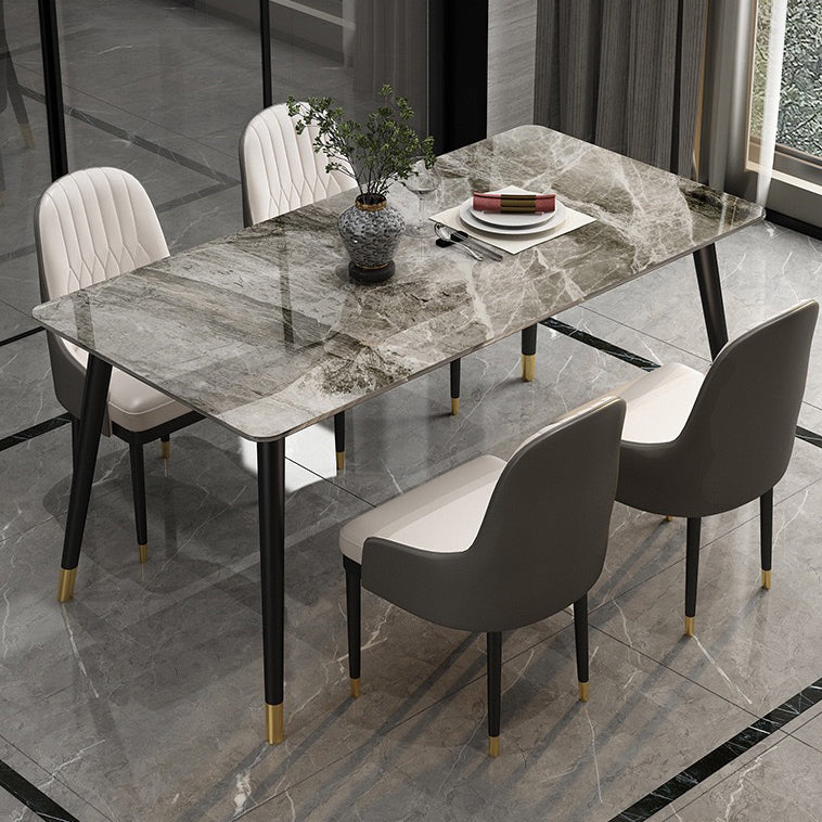Rectangular Sintered Stone Dining Table Luxury White Furniture with Steel 4 Legs for Home