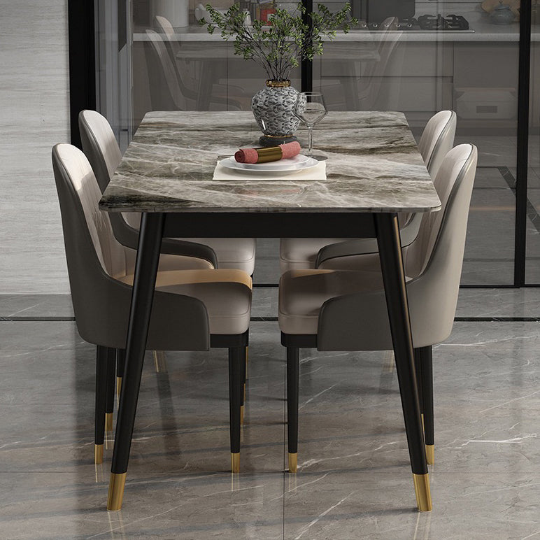 Rectangular Sintered Stone Dining Table Luxury White Furniture with Steel 4 Legs for Home